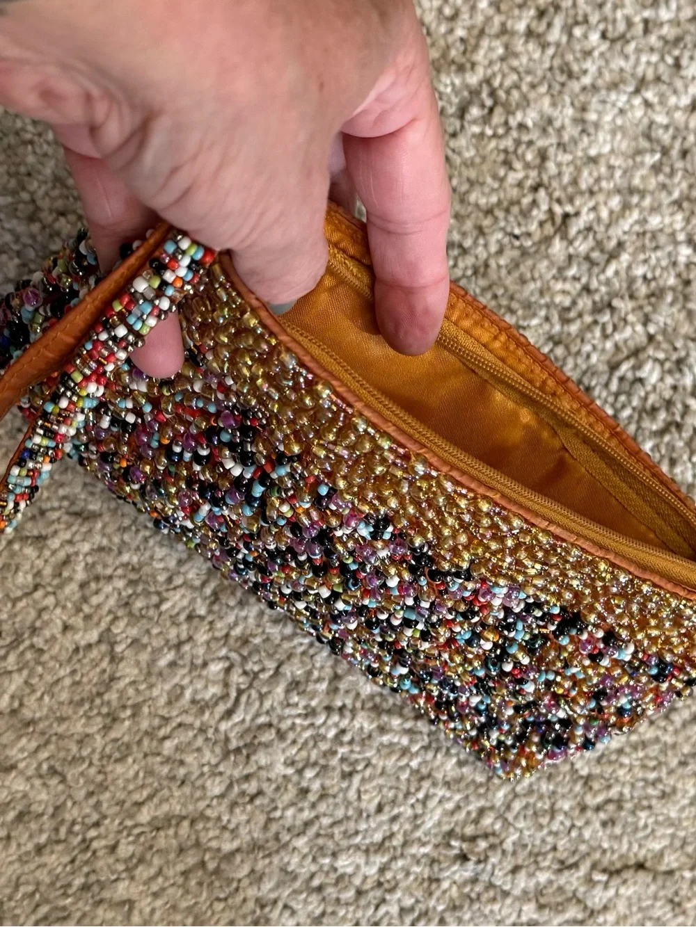 Beaded Multicolor Evening Clutch - Brown Accent